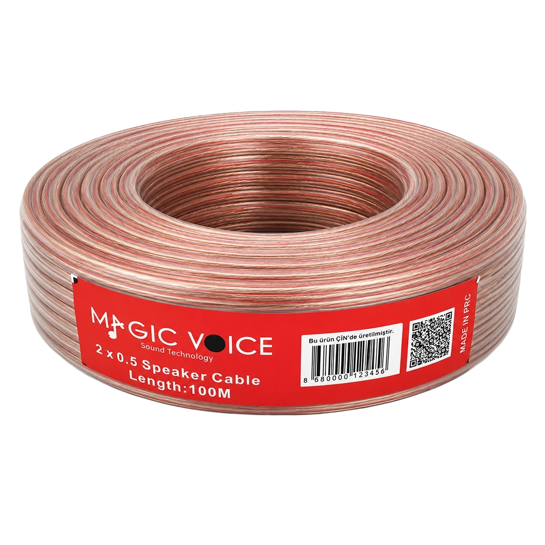 2X0.50 MM ŞEFFAF KIRMIZI ÇİZGİLİ 100 METRE CCA HOPARLÖR KABLOSU