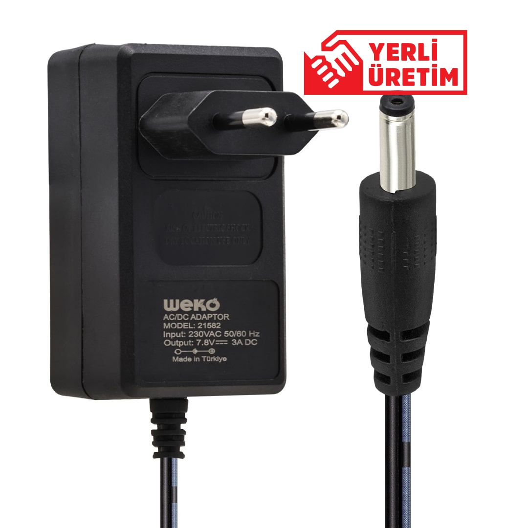  7.8 VOLT - 3 AMPER 3.5*1.35 UÇLU YERLİ ÜRETİM  PLASTİK YAZAR KASA ADAPTÖRÜ  21582