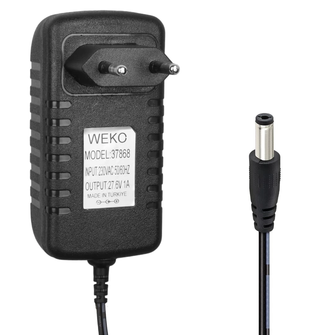DİKEY SÜPÜRGE 27.6 VOLT - 1 AMPER 5.5*2.5 UÇLU KIRMIZI YEŞİL LEDLİ YERLİ ÜRETİM PRİZ TİPİ ŞARJ ADAPTÖRÜ 37868