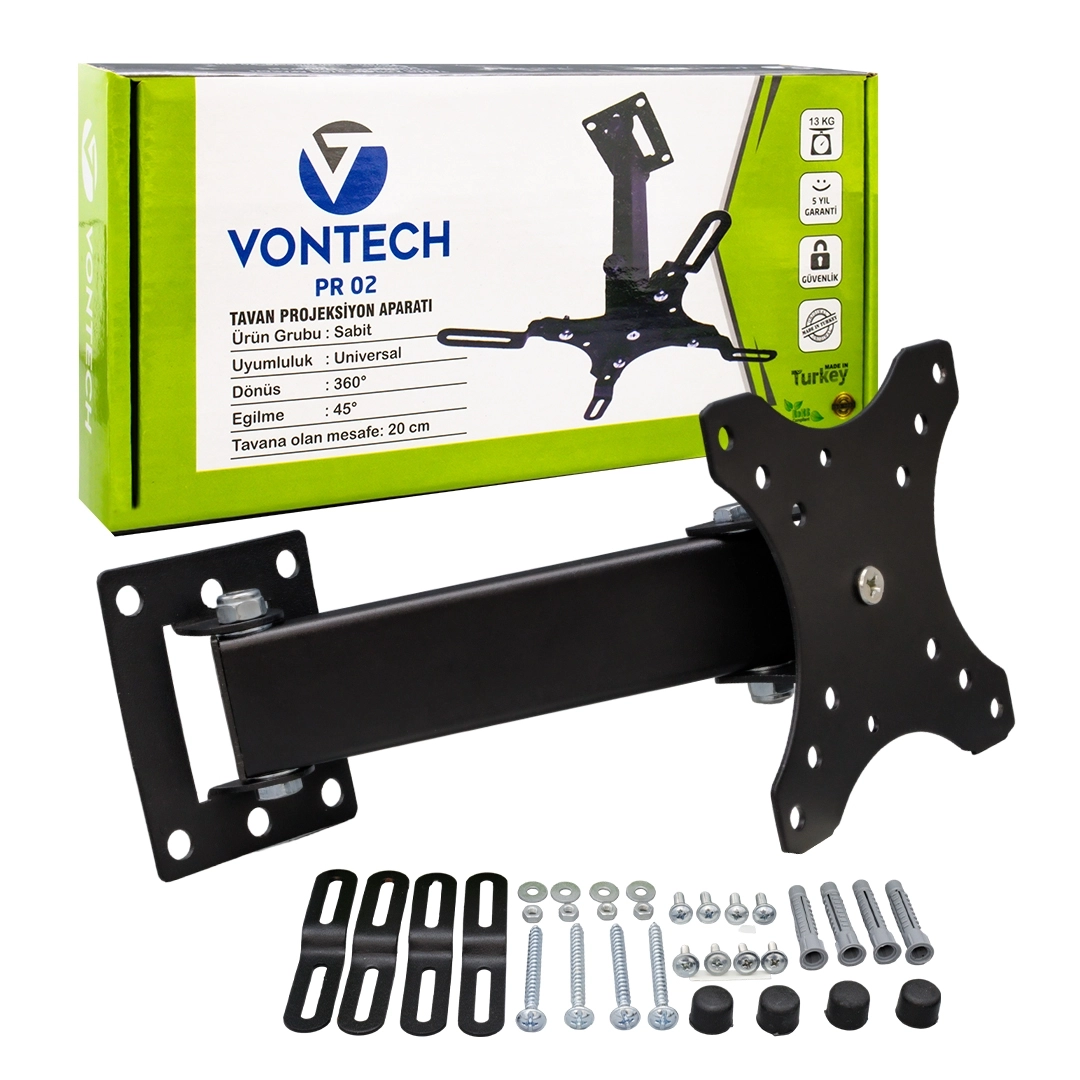VONTECH PR-02 20 CM 360 DERECE TELESKOPİK TAVAN PROJEKSİYON ASKI APARATI  4169