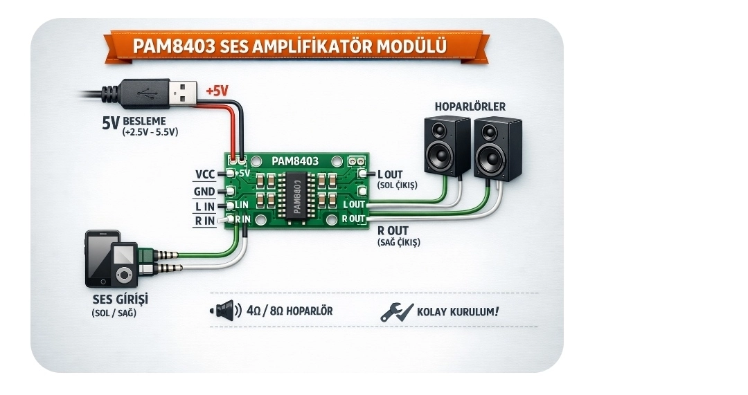 Mini Amfi Devresi - PAM8403   1379