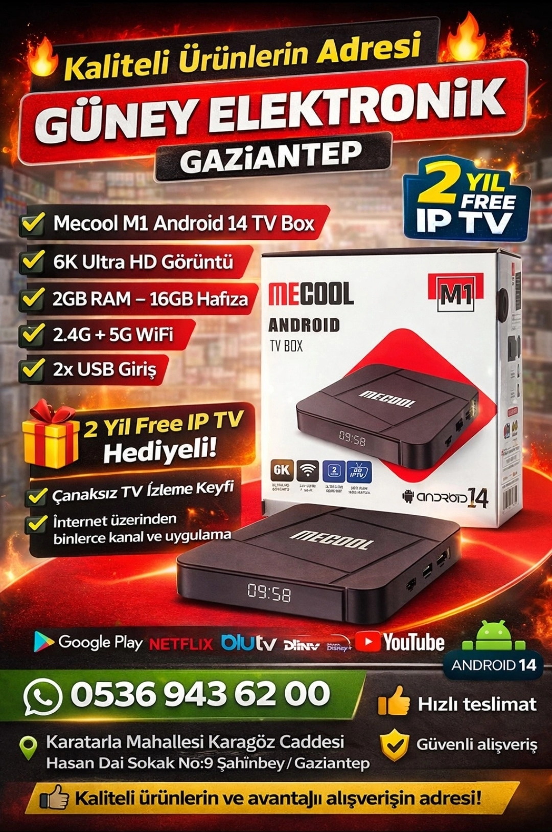 RİOSAT MECOOL  M 1 ANDROİD TVBOX    16GB HAFIZA 2GB RAM 6K ULTRA HDMI ALLWİNNER H618 İŞLEMCİ 