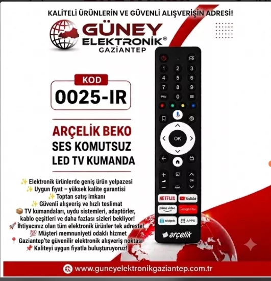 ORJ-0025-IR ARÇELİK BEKO SES KOMUTSUZ LED TV KUMANDA