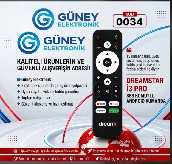 ORJ-0034 DREAMSTAR İ3 - İ3 PRO ANDROID SES KOMUTLU LOGOLU ORJİNAL KUMANDA