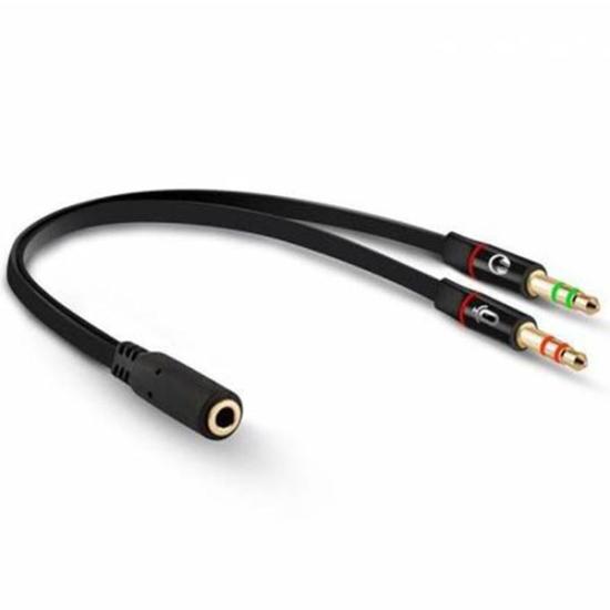 PM-1444 3.5 MM STEREO DİŞİX2 STEREO ERKEK KULAKLIK MİKROFON HOPARLÖR AYIRICI 20 CM KABLO
