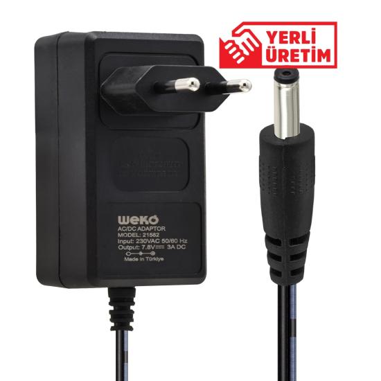  7.8 VOLT - 3 AMPER 3.5*1.35 UÇLU YERLİ ÜRETİM  PLASTİK YAZAR KASA ADAPTÖRÜ  21582