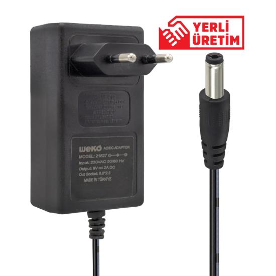 9 VOLT - 2 AMPER 5.5*2.5 UÇLU YERLİ ÜRETİM PLASTİK KASA PRİZ TİPİ ADAPTÖR  21827
