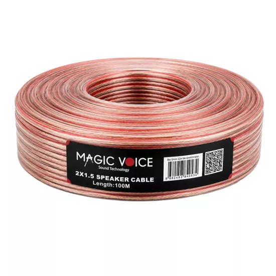 MAGİCVOİCE 2X1.50 ŞEFFAF KIRMIZI ÇİZGİLİ 100 METRE CCA HOPARLÖR KABLOSU   29554