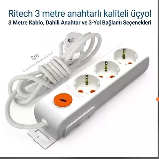 MUTLUSAN RİTECH 3 MT ANAHTARLI KALİTELİ ÜÇYOL 