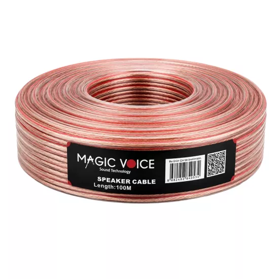 2X1.0 MM ŞEFFAF KIRMIZI ÇİZGİLİ 100 METRE CCA HOPARLÖR KABLOSU    30003