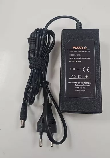 FULLY 1612M 42 VOLT 2 AMPER 5.5X2.5MM UÇLU MASAÜSTÜ PLASTİK KASA ELEKTRİKLİ BİSİKLET ŞARJ ADAPTÖRÜ 38474