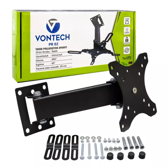 VONTECH PR-02 20 CM 360 DERECE TELESKOPİK TAVAN PROJEKSİYON ASKI APARATI  4169